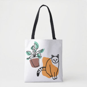 Cat and the plant tote bag