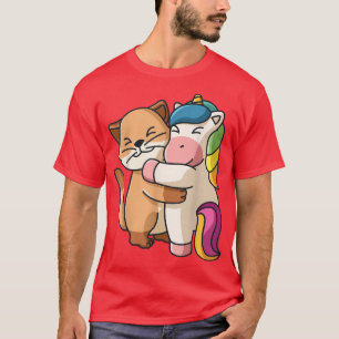 Cat and Unicorn Cute Kawaii Animal Lover Hugging f T-Shirt