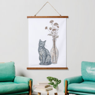 Cat and Vase Hanging Tapestry