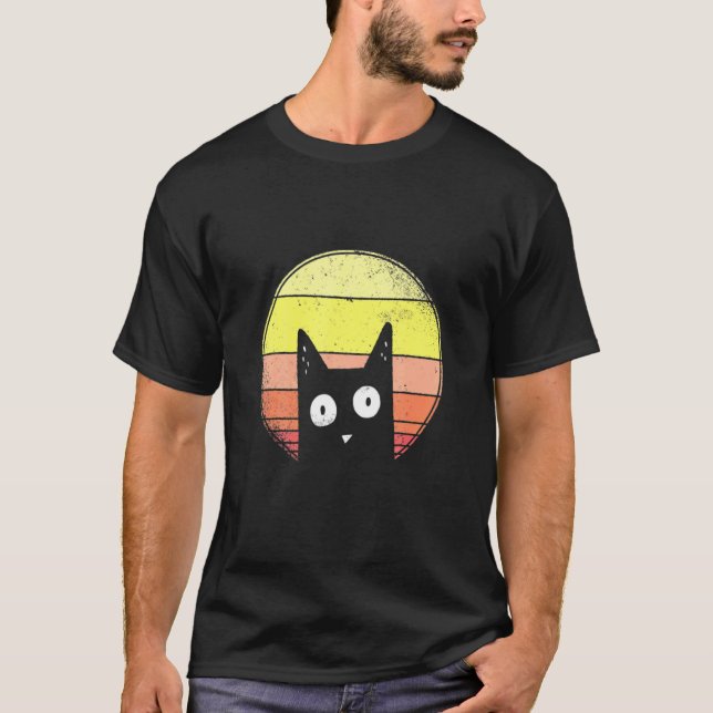 Cat And Vintage Sunset T-Shirt (Front)