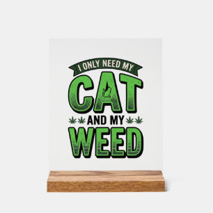 Cat And Weed Vintage Engraving T-Shirt Design_1 Acrylic Sign