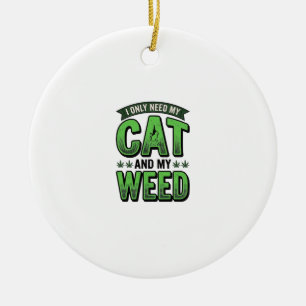 Cat And Weed Vintage Engraving T-Shirt Design_1 Ceramic Tree Decoration