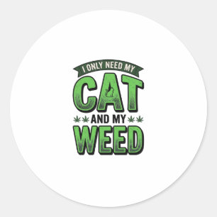 Cat And Weed Vintage Engraving T-Shirt Design_1 Classic Round Sticker