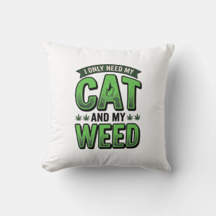 Cat And Weed Vintage Engraving T-Shirt Design_1 Cushion