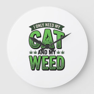 Cat And Weed Vintage Engraving T-Shirt Design_1 Large Clock