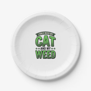Cat And Weed Vintage Engraving T-Shirt Design_1 Paper Plate
