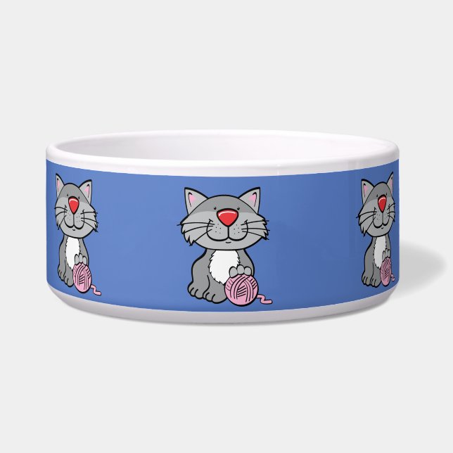 cat and yarn cat food bowl  (Front)