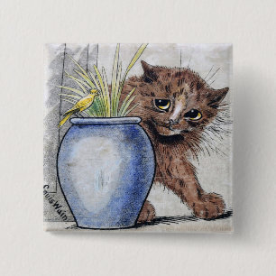 Cat and Yellow Small Bird, Louis Wain 15 Cm Square Badge