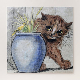 Cat and Yellow Small Bird, Louis Wain Jigsaw Puzzle