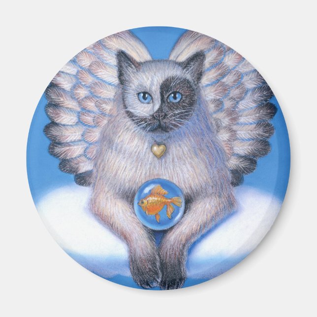 Cat Angel "Kitty Yin Yang" Round Magnet (Front)