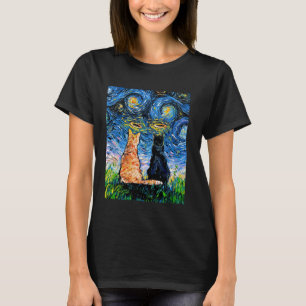 Cat Angel Starry Night Black Cat and Tabby Halo Ar T-Shirt