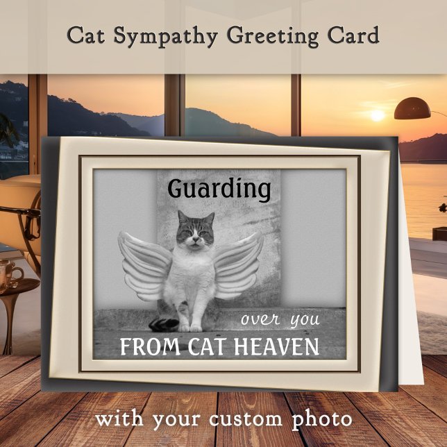 Cat Angel Sympathy Card (Cat sympathy greeting card with a cat angel or custom photo)