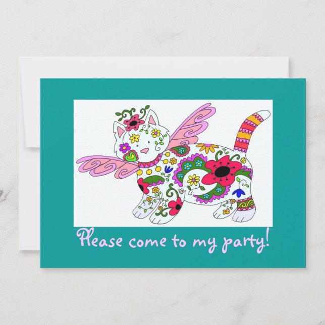 Cat Angel Ukrainian Folk Art Invitation (Front)