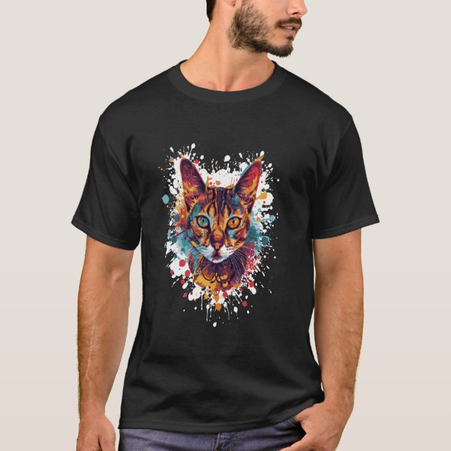 Cat Animal Colourful Artwork Portrait T-Shirt (Front)