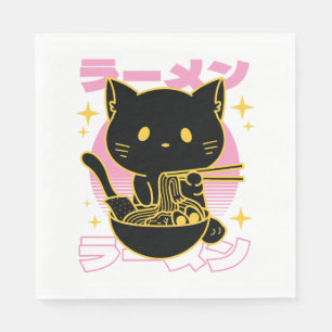 Cat animal eating ramen food napkin
