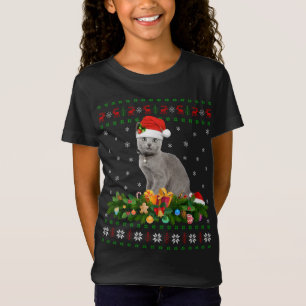Cat Animal Lover Santa Hat Ugly Russian Blue Cat C T-Shirt