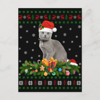 Cat Animal Lover Santa Hat Ugly Russian Blue Cat Postcard