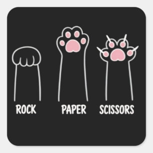 Cat Animal Pet Lover Rock Paper Scissors Hand Game Square Sticker