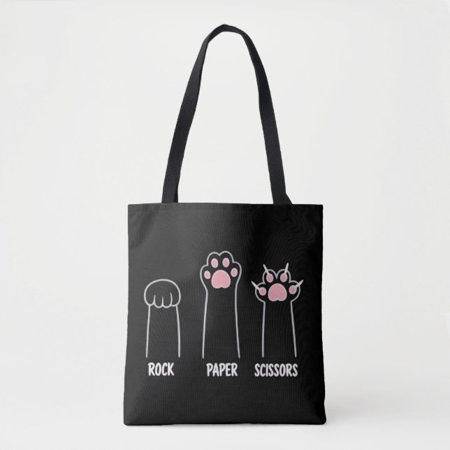 Cat Animal Pet Lover Rock Paper Scissors Hand Game Tote Bag (Front)