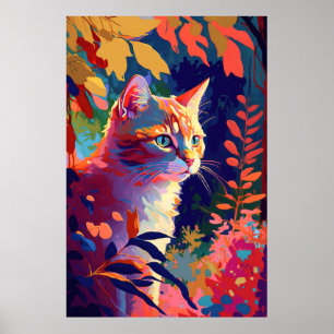 Cat Animal Portrait Painting Wildlife Outdoors Art Poster