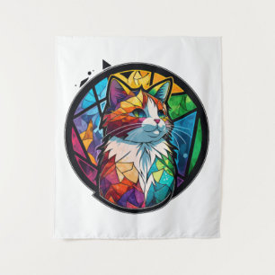 Cat Animal Portrait Stained Glass Wildlife Pet Art Tapestry