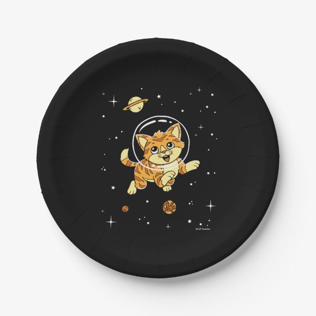 Cat Animals In Space Paper Plate (Front)