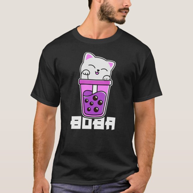 Cat Anime Bubble Tea Boba Neko Girls Kawaii Girls  T-Shirt (Front)
