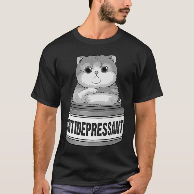 Cat Antidepressant  For Men Women Cool Cat T-Shirt (Front)
