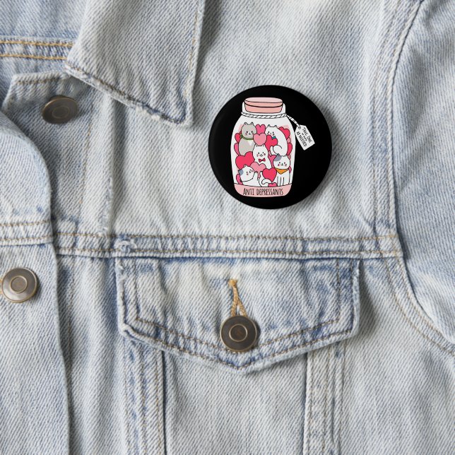Cat Antidepressant Funny Cat Lover Gift 6 Cm Round Badge (In Situ)