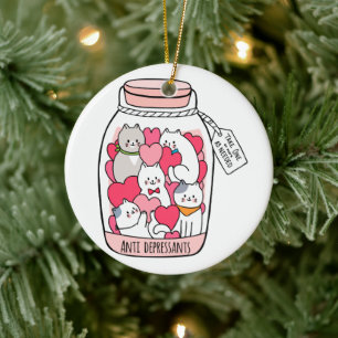 Cat Antidepressant Funny Cat Lover Gift Ceramic Tree Decoration