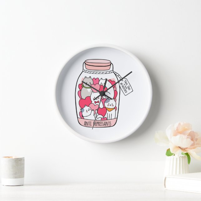 Cat Antidepressant Funny Cat Lover Gift Clock (Home)