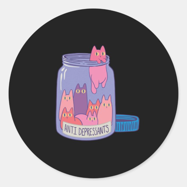 Cat antidepressants classic round sticker (Front)