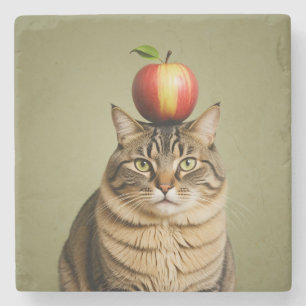 Cat Apple Stone Coaster