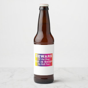 Cat Art Beware Of The Dog Beer Bottle Label