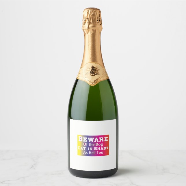 Cat Art Beware Of The Dog Sparkling Wine Label (Front)
