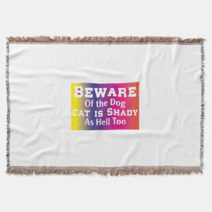 Cat Art Beware Of The Dog Throw Blanket