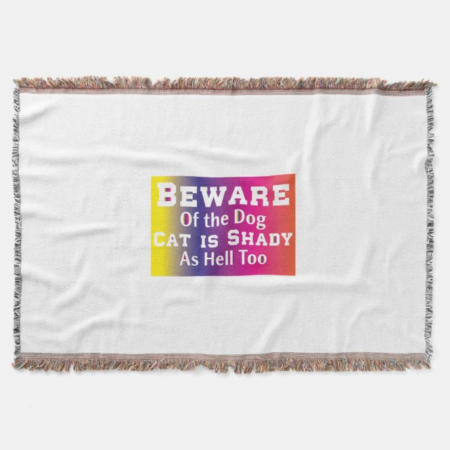 Cat Art Beware Of The Dog Throw Blanket (Front)