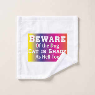 Cat Art Beware Of The Dog Wash Cloth