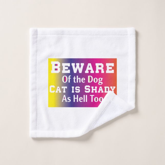 Cat Art Beware Of The Dog Wash Cloth (Wash Cloth)