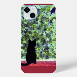 Cat Art Black Cat Bird Watching! iPhone 15 Mini Case