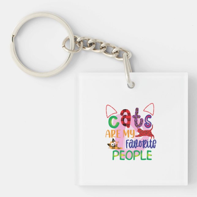Cat Art Cats Are My Favourite People_2 Key Ring (Front)
