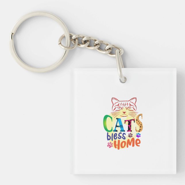 Cat Art Cats Bless Home Key Ring (Front)