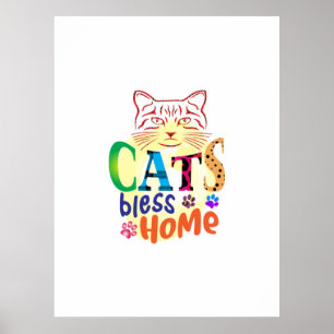 Cat Art Cats Bless Home Poster