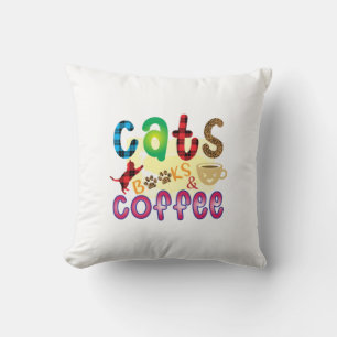Cat Art Cats Books Coffee Cushion