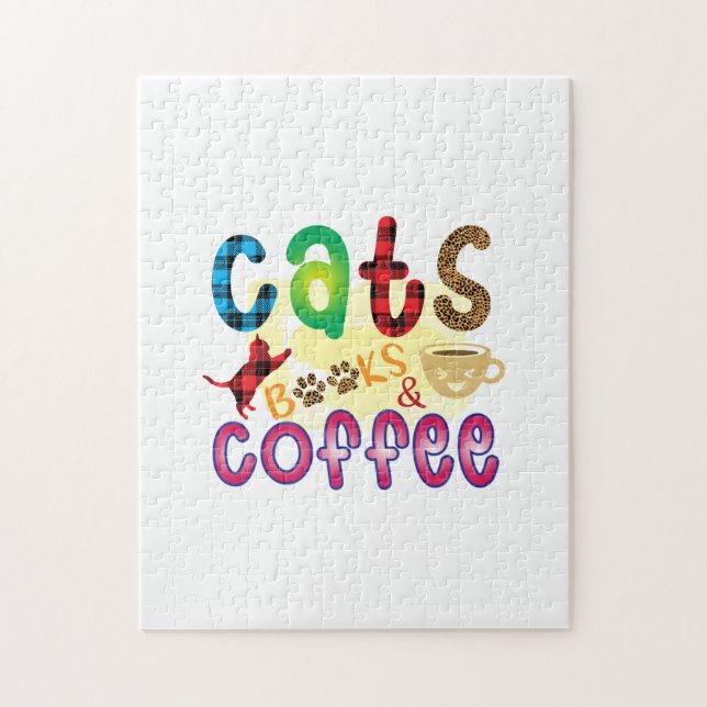 Cat Art Cats Books Coffee Jigsaw Puzzle (Vertical)