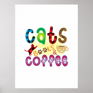Cat Art Cats Books Coffee Poster