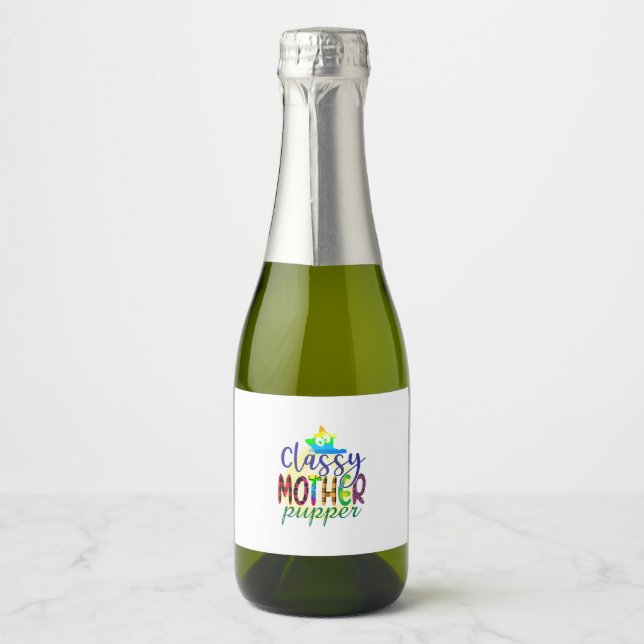 Cat Art Classy Mother Pupper Sparkling Wine Label (Front)