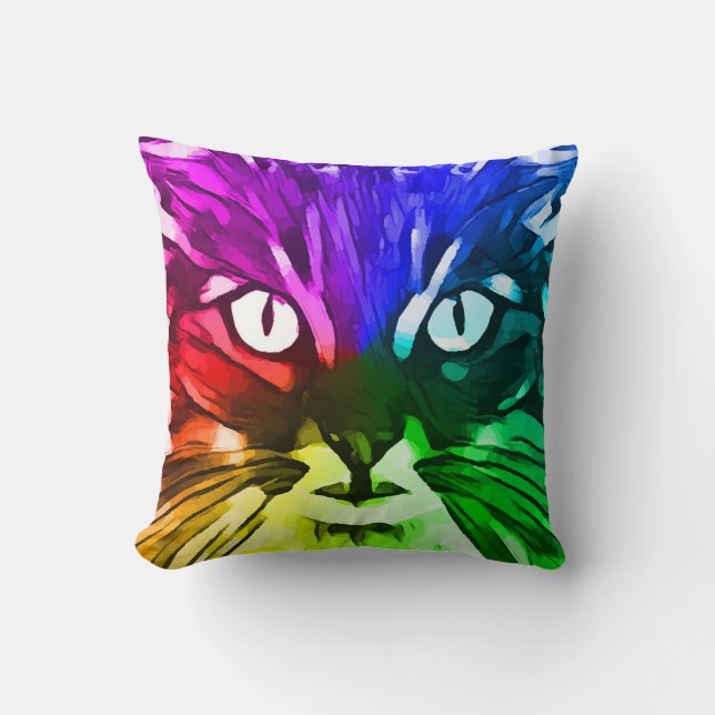 CAT ART COLORFUL ABSTRACT PILLOW (Front)