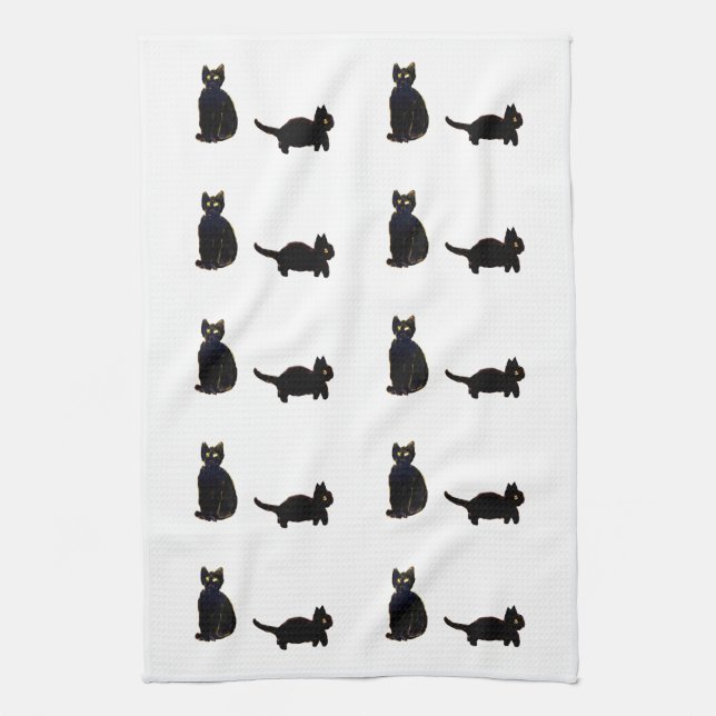 Cat Art Cute Black Cats Tea Towel (Vertical)