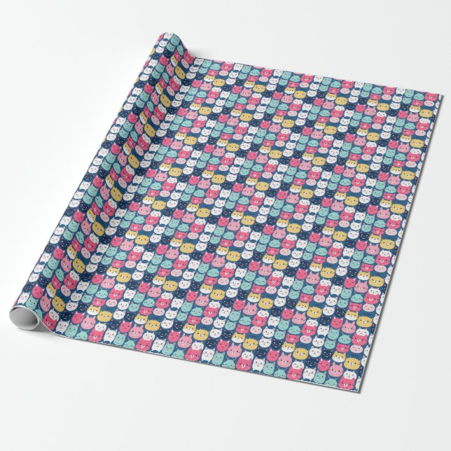 Cat Art | Cute Cat Faces Wrapping Paper (Unrolled)